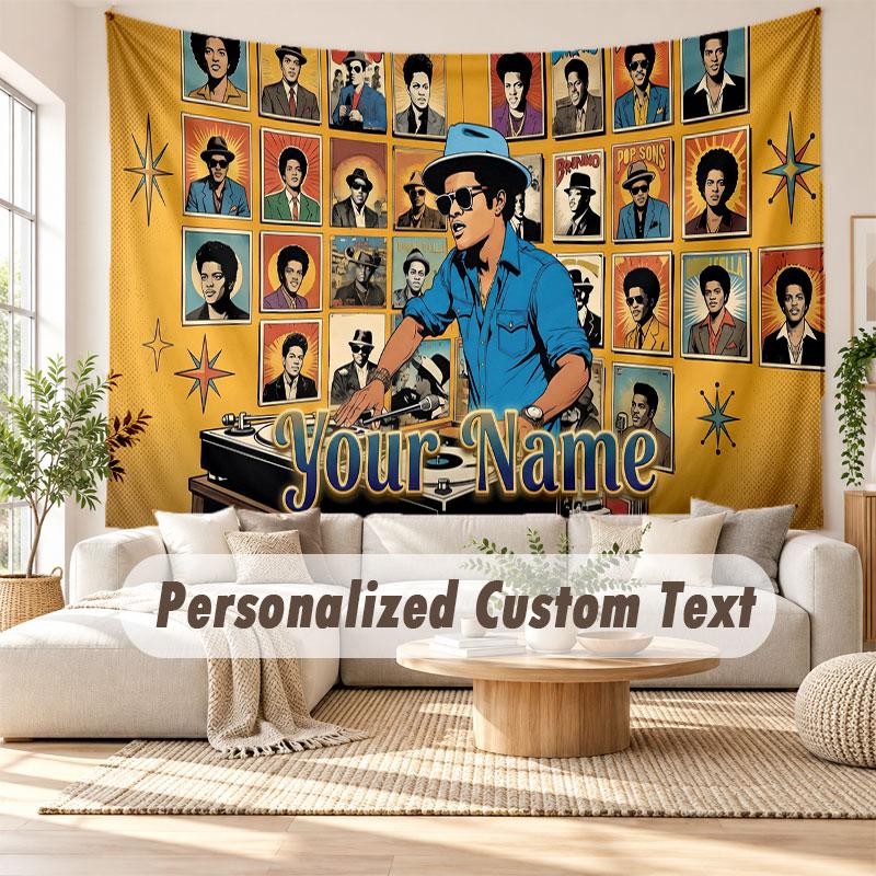 Custom Name Wall Hanging Tapestry,Bruno Mars Decorative Backdrop Tapestry For Dorm Home