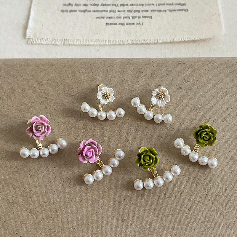 Элегантные модные серьги-пусеты с цветком, корейские серьги с имитацией жемчуга для женщин, очаровательные украшения для вечеринки, свадьбы, подарки