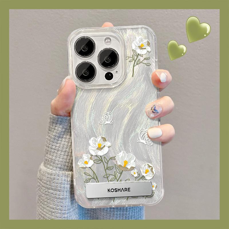 Подходит для чехла для мобильного телефона Apple 15pm Iphone13pro Белый букет Подставка 14 Перьевая пряжа IMD Жесткий чехол 12