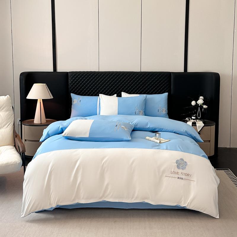 Light Luxury Ice Silk Bed Four-piece Set Double-sided Washed Cotton Embroidered Quilt Cover Bed Sheet Three-piece Set