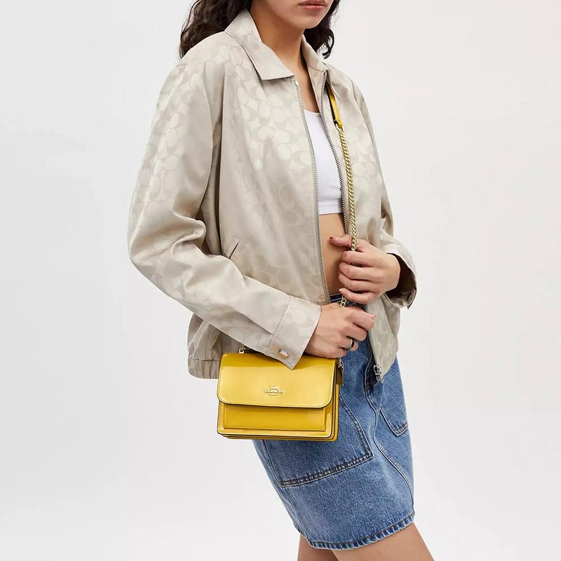 COACH Klare 18 Logo Flap Leather Crossbody Shoulder Bag Small Women Gold
