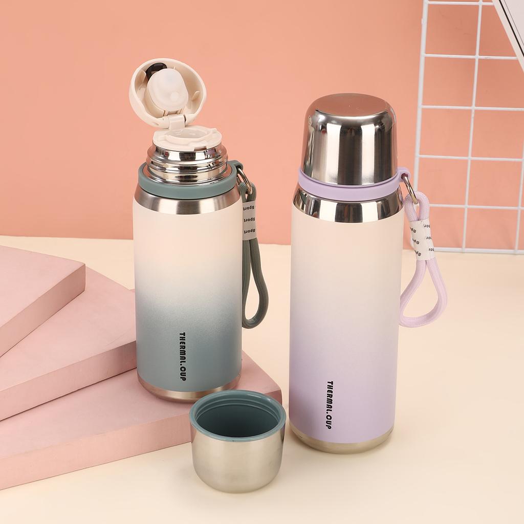 600ml/800ml Vacuum Insulated Bottle Portable 316 Stainless Steel Water Bottle Gradient Color Outdoor Leak-proof Gift Thermo Cup
