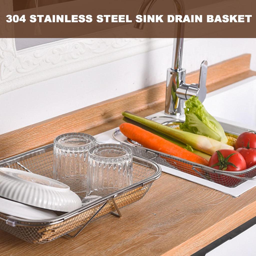 Over The Sink Colander Stainless Steel Extendable Draining Container Kitchen Fruit Colanders For Kitchen Apartment Home Cooks