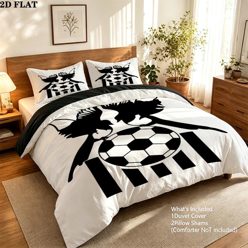 Notts County FC Pattern Bedding uilt Set uilt Cover Pillowcase Home Decoration Birthday Gift (1 * duvet cover + 2 * pillowcase without core)