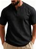 Мужская футболка-henley с коротким рукавом, смесовая ткань хлопок и лен, рукав реглан, воротник-стойка, повседневная летняя футболка для отпуска