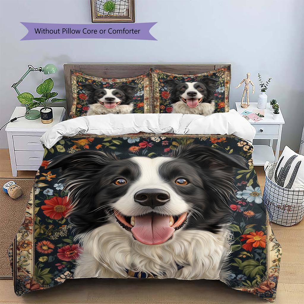 Border Collie Pattern Bedding Home Decoration Birthday Gift (1 * duvet cover + 2 * pillowcase, without core)