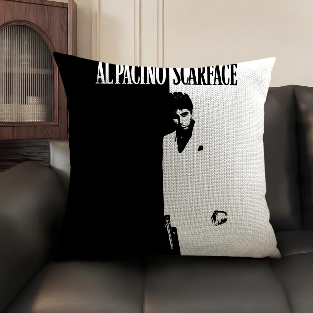 Classic Movie SScarface Cushion Cover Natural Linen Organic Fabric DoubleSided Printing Sofa Home Decor Gift Pillow Case