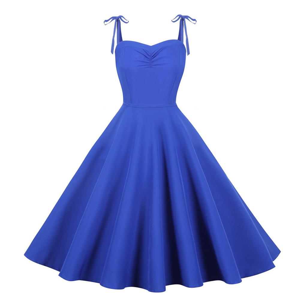 Women's Fashion Temperament Retro Polka Dot Lace-up Backless Set Neck Big Swing Puffy Casual Performance Dress