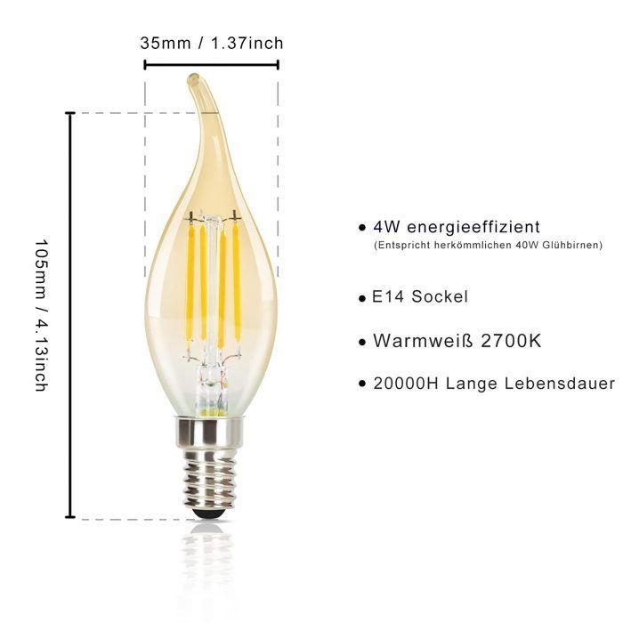 Ampoule LED E14 - NETTLIFE - Filament rétro Edison - 6 pièces - 4W 2700K - Blanc chaud non-dimmable