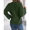 Women's Autumn and Winter Solid Color V-neck Button Twist Lantern Sleeve Pullover Sweater