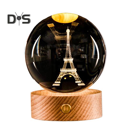 3D прозрачный шарообразный светильник, искусственный хрустальный шар, ночник с деревянной основой, работающий от USB, для декора спальни, гостиной