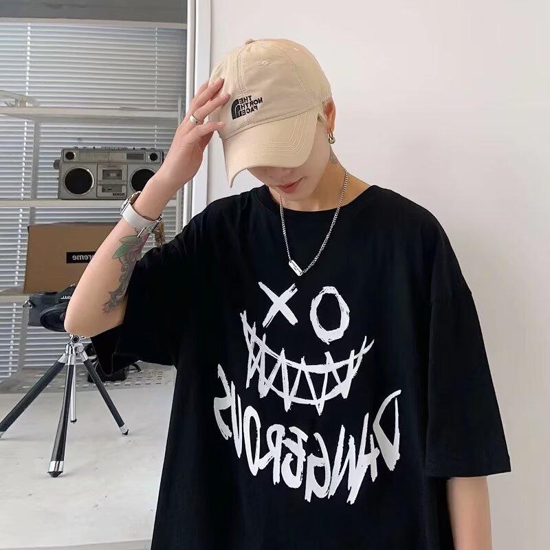 Футболка с коротким рукавом, мужская модная брендовая летняя свободная футболка с коротким рукавом 2024 года, новинка от знаменитостей из интернета, мода, простой принтованный топ