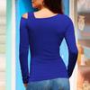 Женские сексуальные топы с наклонными плечами, облегающий топ, полый дизайн, косой воротник, однотонный цвет с длинными рукавами