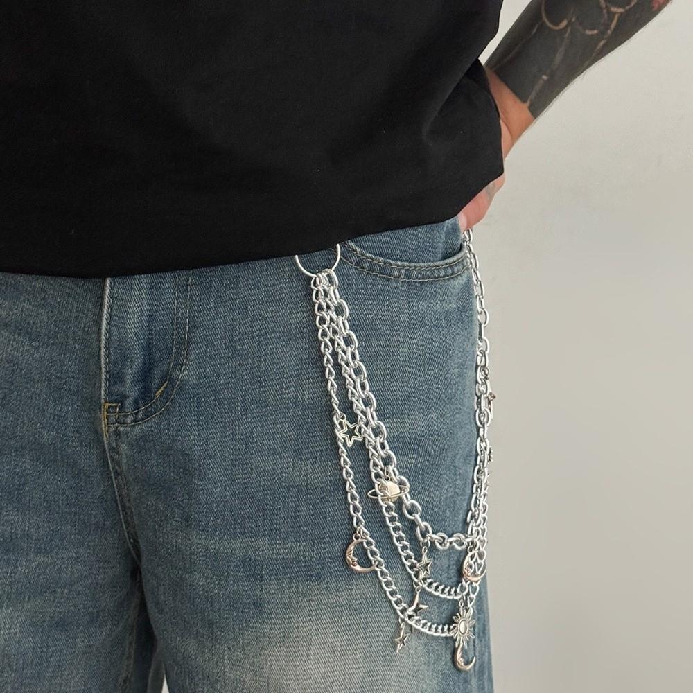 Moon Metal Pants Belt Chain Y2K Hip-hop Style Chain Unisex Multi Layer Waist Chain Music Festival