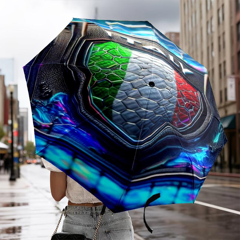 Italy Football Crest Automatic Folding Umbrella - 8-Rib Travel Umbrella with Auto Portable Case, Ideal Gift for Birthdays