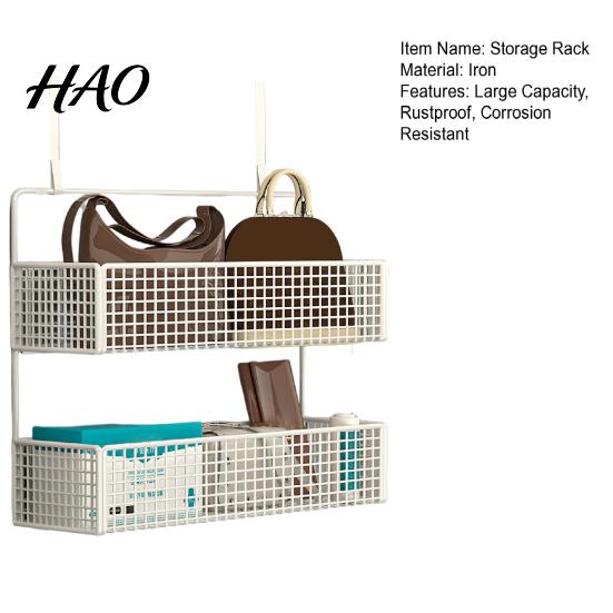 Bedroom Hanging Storage Rack Door Organizer with Hooks Sturdy Construction Mesh Hanger Hook Design Easy to Assemble Detachable Behind Basket