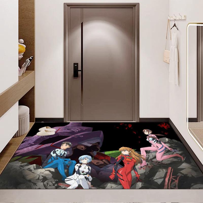 Neon Genesis Evangelion Group Characters Area Rug, EVA Anime Floor Mat, Non Slip Carpet for Living Room Bedroom, Anime Home Decor Rug