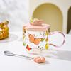 Cute butterfly high borosilicate glass gift high value pink girl heart water cup mug with lid spoon