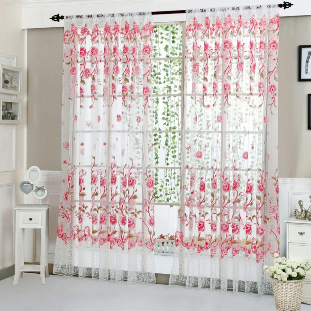 Gauze Peony Tulle Curtain Elegant Transparent Curtain Modern Sheer Curtains  Home Decoration