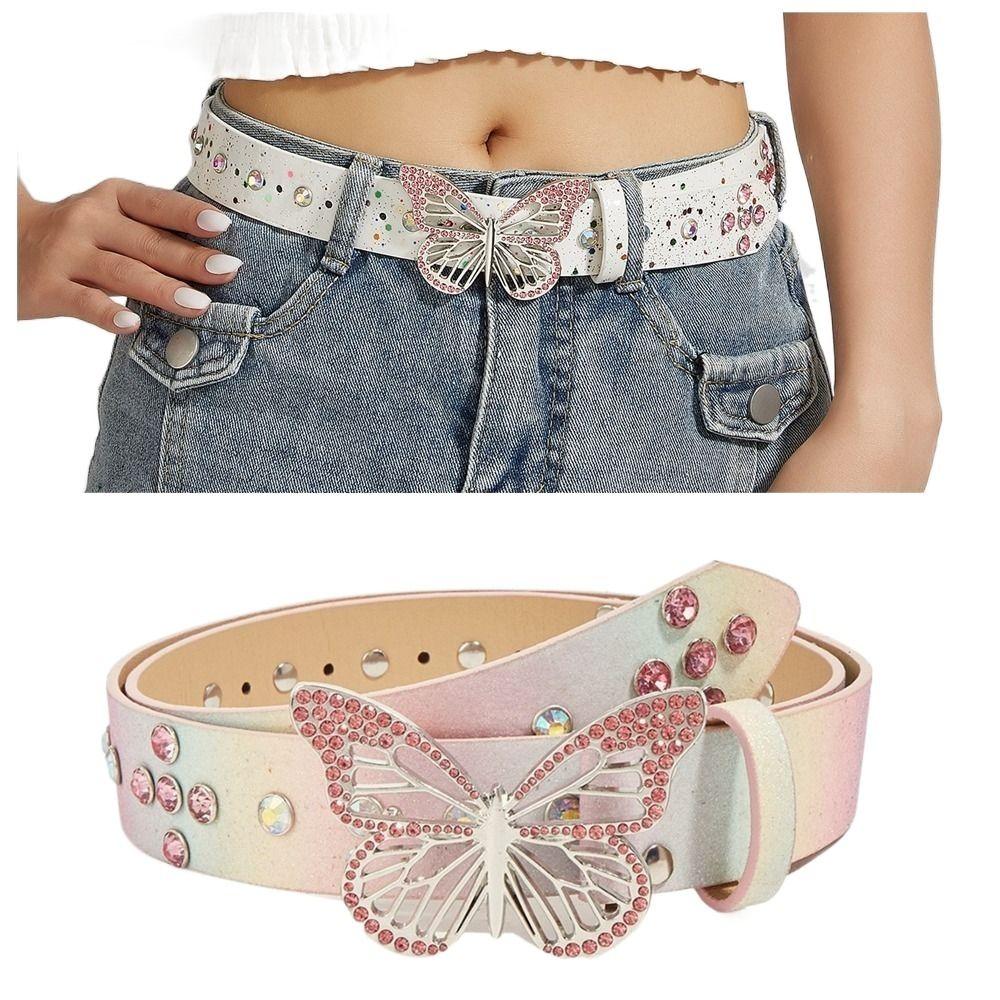 Adjustable Butterfly Rhinestone Belt Punk Waist Belt Elegant Butterfly Waistbands  Dress Decoration