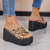 Women Wedges Sandals 2025 Summer High Heels Shoes Fashion Round Headed Leopard Sexy Comfortable Slippers for Women