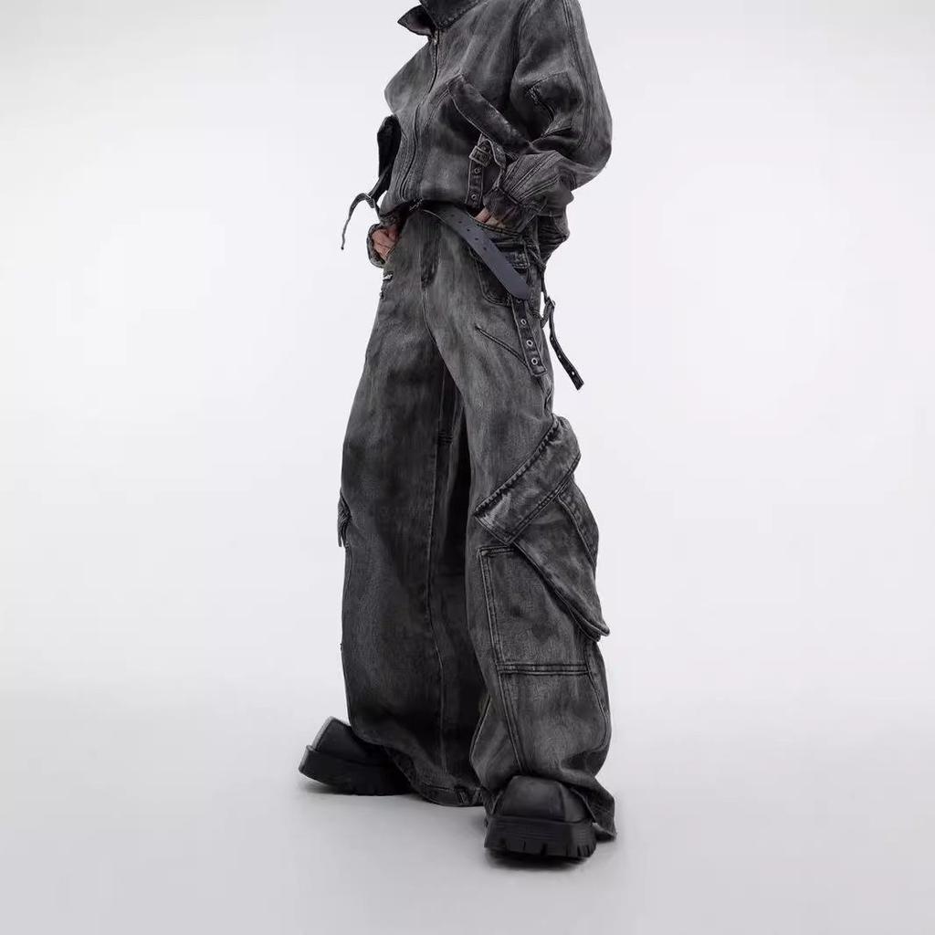 Мужские потертые джинсы в стиле ретро с широкими штанинами