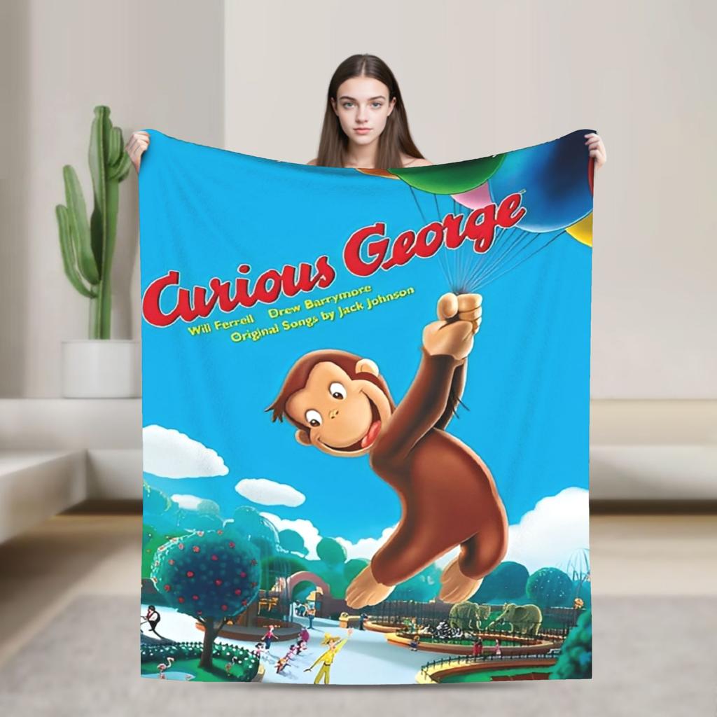 Warm Soft Blankets Picnic Cartoon Curious George Throw Blanket Flannel Bedspread For Couch Chair Sofa Bed Fluffy Sofa Bed Cover