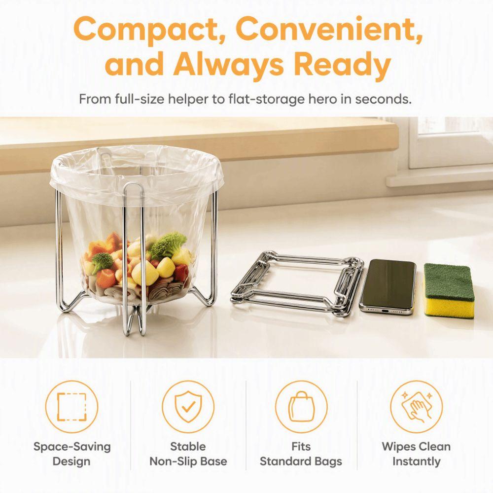 Stainless Steel Trash Bag Rack Portable Waste Organizer Stand Kitchen Use