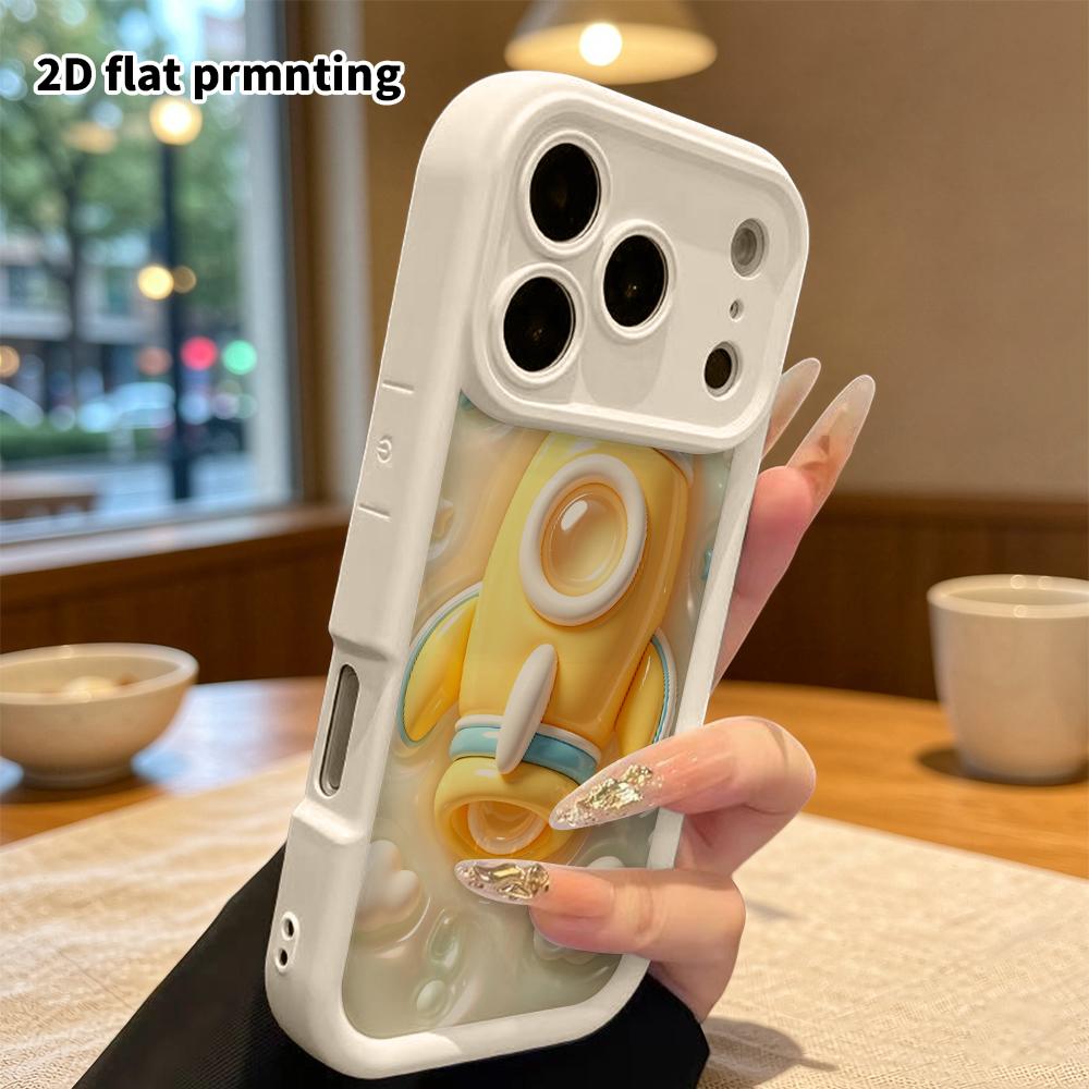 Phone case: 2D flat design suitable for iPhone 18 17 16 15 14 13 Pro protective case, yellow little rocket, perfect Christmas and Halloween holiday gi