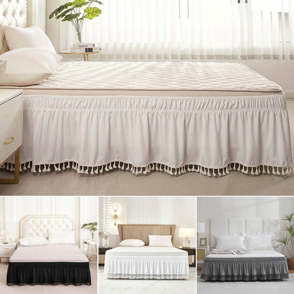 Wrinkle Resistant Tassel Bed Skirt Solid Color Bed Ruffles Wrap Bedding Accessory