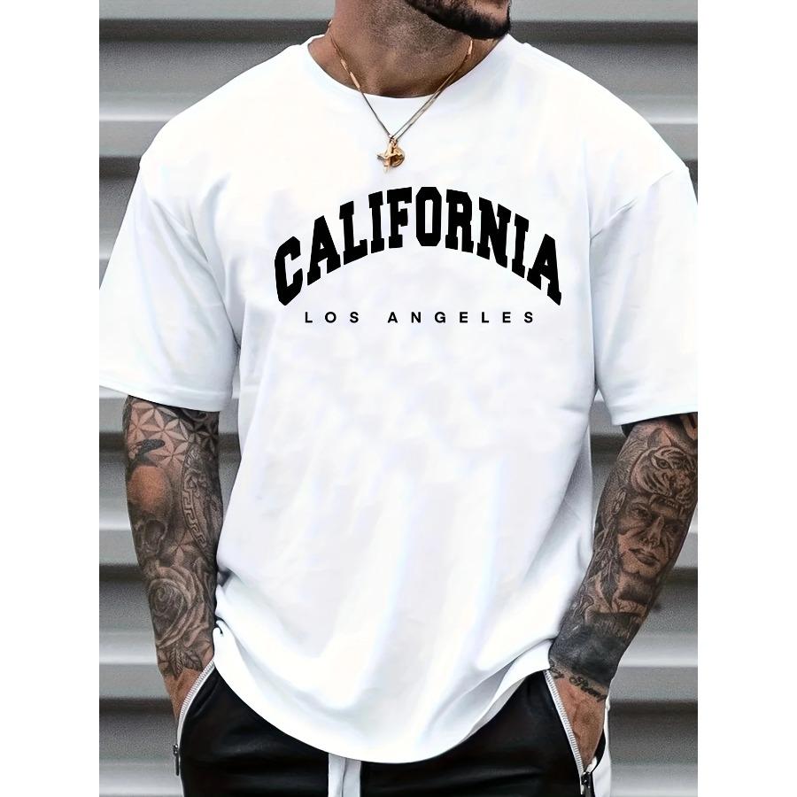 Men's Summer Loose Size 100% Cotton California Print Slim Fit Casual Round Neck Short Sleeve T-shirt Top