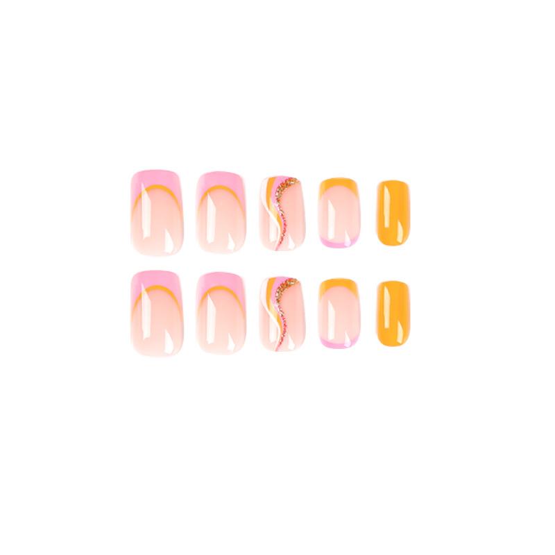 24 шт./компл. быстрые ногти, французские розовые и желтые волны, накладные наклейки Nials, носимые водонепроницаемый маникюр, готовые ногти