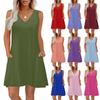 Women's Summer Dresses Loose Fit Solid Color V Neck Sleeveless Sundresses Beach Hawaiian Dress With Pockets
