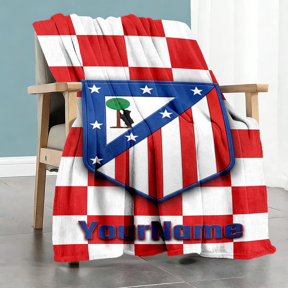 Atletico Madrid Personalized Text Blanket Gift Customizable Blanket Soft & Cozy Throw For Livingroom Office Couch Seaside for All Occasions