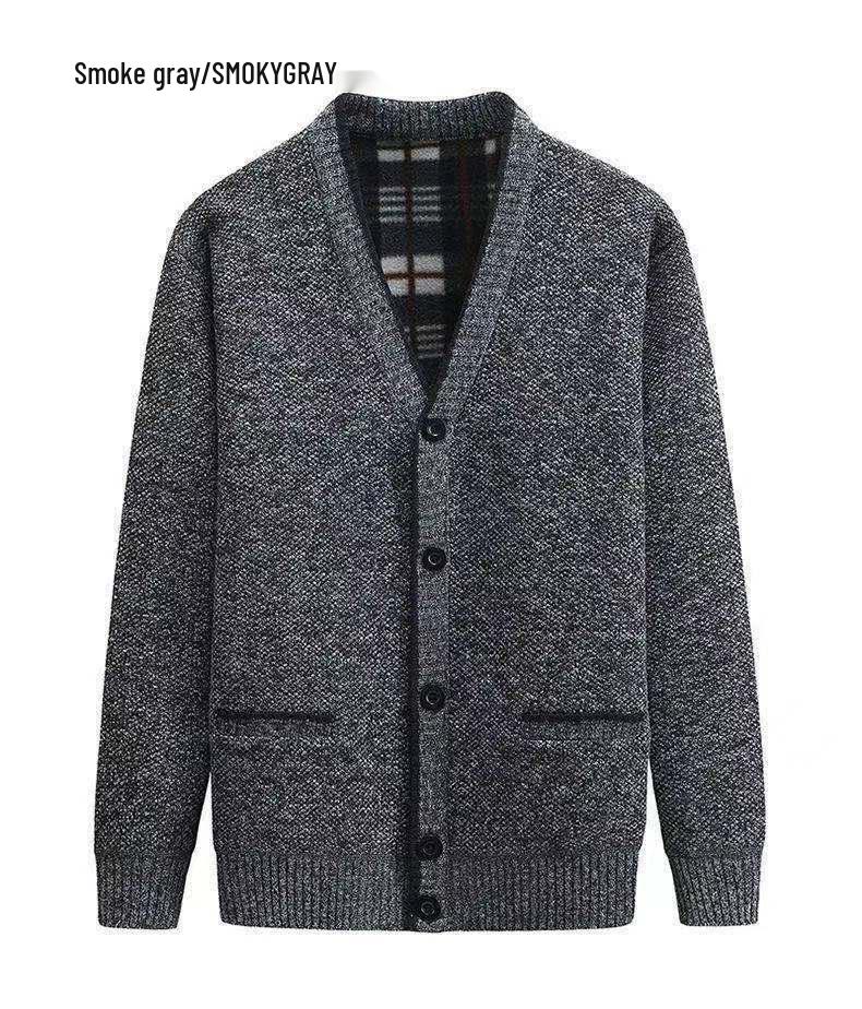 Мужской зимний утолщенный свитер-кардиган с V-образным вырезом и бархатом для людей среднего и пожилого возраста