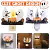 2025 Ghost Campfire Flickering Nightlight 2 Ghosts Roasting Plug Wall Spooky Fire Marshmallow Night Light for Halloween Decor
