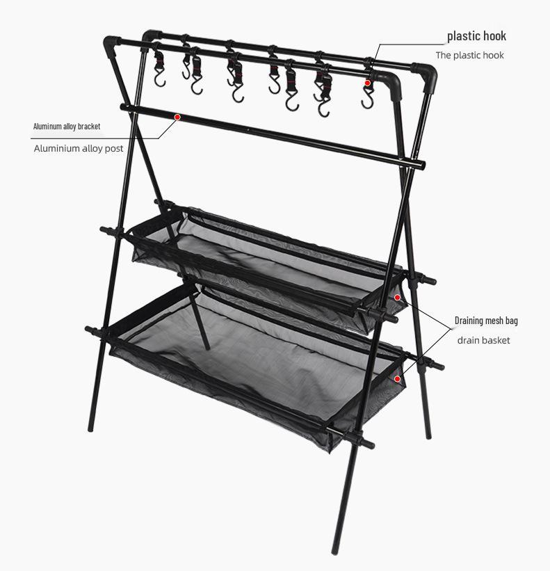 Outdoor Multifunctional Double-Layer Mesh Drying & Storage Rack for Camping & Cars