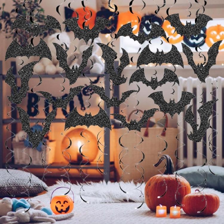 30PCS Glittered Bats Swirls Hanging Decoration Ceiling Ornament for Birthday Home Party Decoration