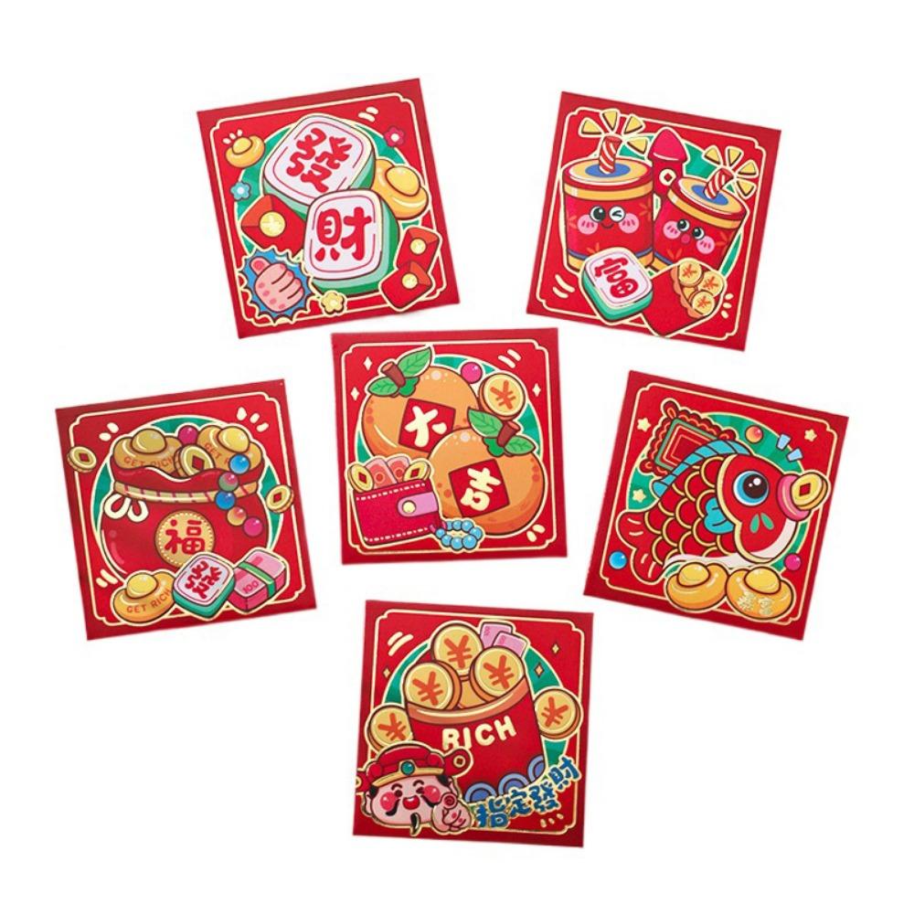 6Pcs Cartoon Lucky Red Pocket Thickened New Year Red Packet 2025 Red Envelope Bag Spring Festival