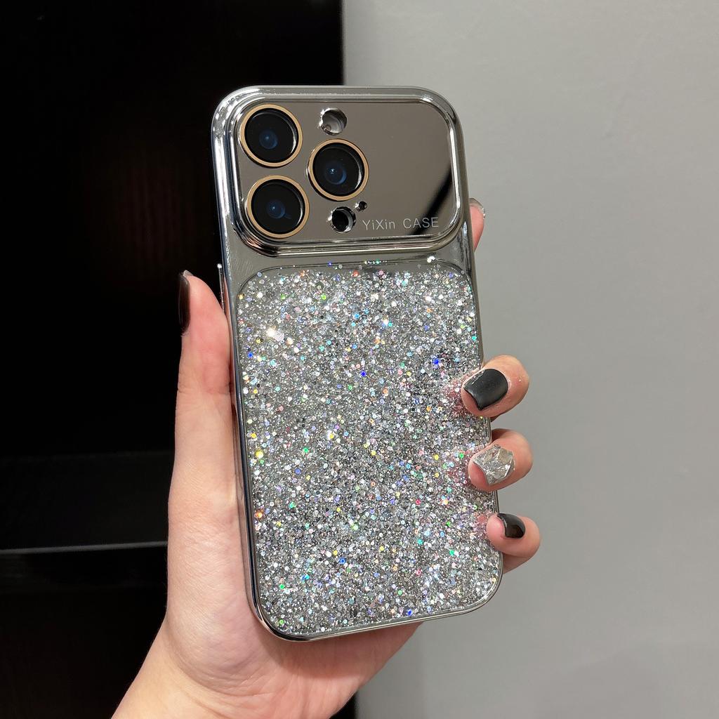 Электрооцинкованный блестящий противоударный чехол для iPhone 17 16 15 14 13 Pro Max с защитой кристальной линзы, сверкающая задняя крышка