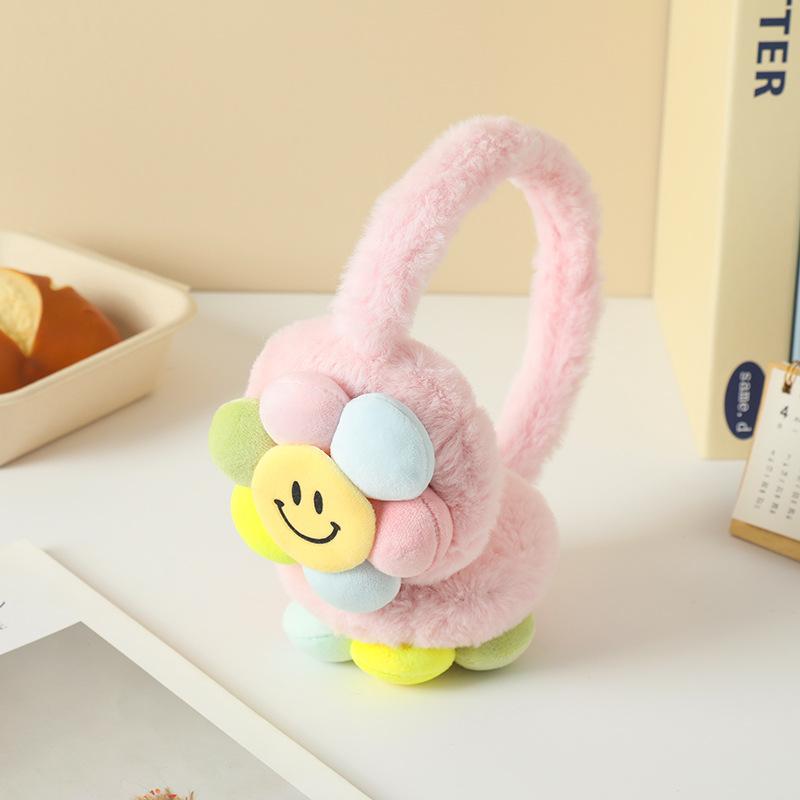 Kids Fleece Earmuffs with Sunflower, Cute Cartoon Ear Warmers for Girls, Soft Plush Winter Ear Muffs for Outdoor Cold Weather