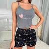 Summer Women's Milk Silk Sleeveless Camisole Shorts Pajama Set with Heart Print Casual Sleepwear Two-Piece Set