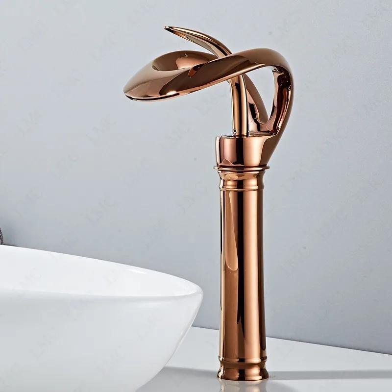 Creative Waterfall Style Single Handle Bathroom Faucet Brass Hot And Cold Sink Faucet for Bathroom Counter Basin