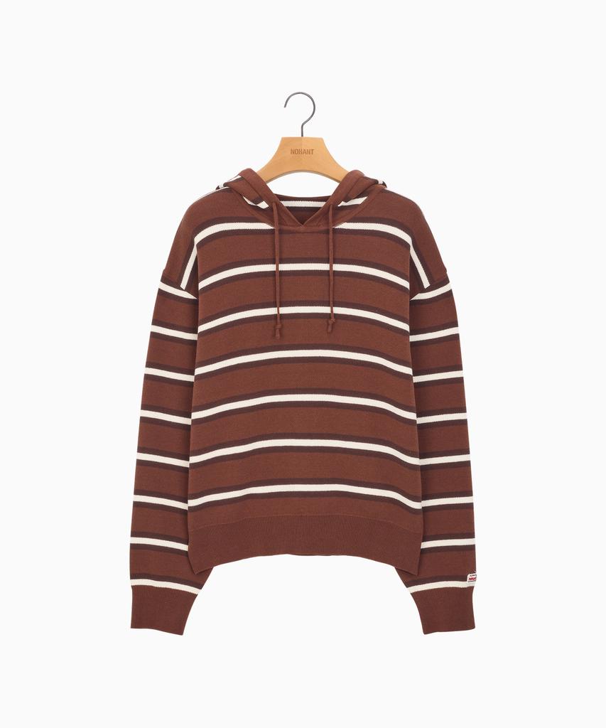 NOHANT Multi Stripe Knit Hoodie Brown