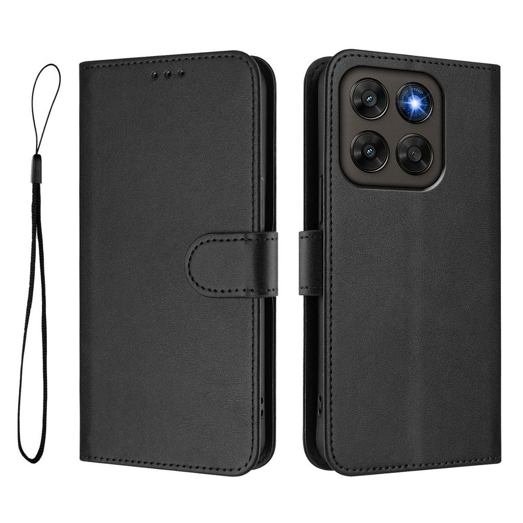 Wallet Case for Moto G67 5G - Leather/PU, Black, With Lanyard