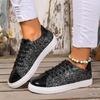 Fashion Luxury Sequin Fabric Lace Up Skateboard Shoes Women 2025 Autumn Fashion Glitter Round Toe Sneakers Non Slip Flat Heel Shoes