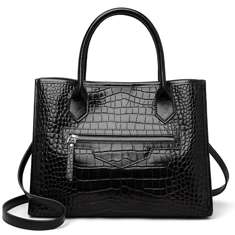 Роскошная черная сумка-тоут из коровьей кожи с тиснением под крокодила – Элегантная и практичная для путешествий