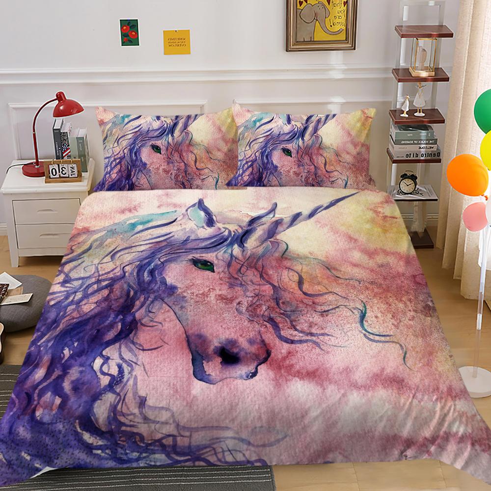 2023 Новый стиль Единорог Картина Мягкое постельное белье Комплект пододеяльников Уникальный дизайн Детское постельное белье для подростков Наволочка