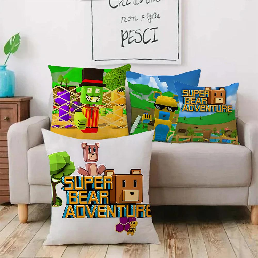 Игровые Подушки-Покрывала S-Super Bear A-Adventure Мультяшные Декоративные Для Дивана Домашние Двусторонние Короткий Плюш Милая Наволочка