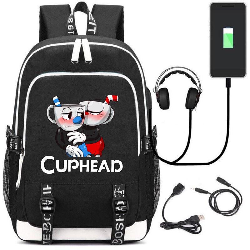 Модный рюкзак Cuphead с портом USB-зарядки для мужского ноутбука